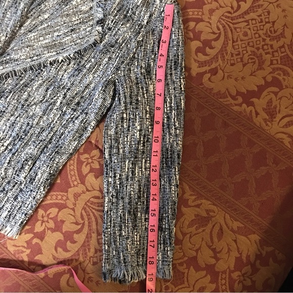 Roz & Ali Open Tweed Blazer in  lightweight Blue white Fringed  Size M - Picture 10 of 12